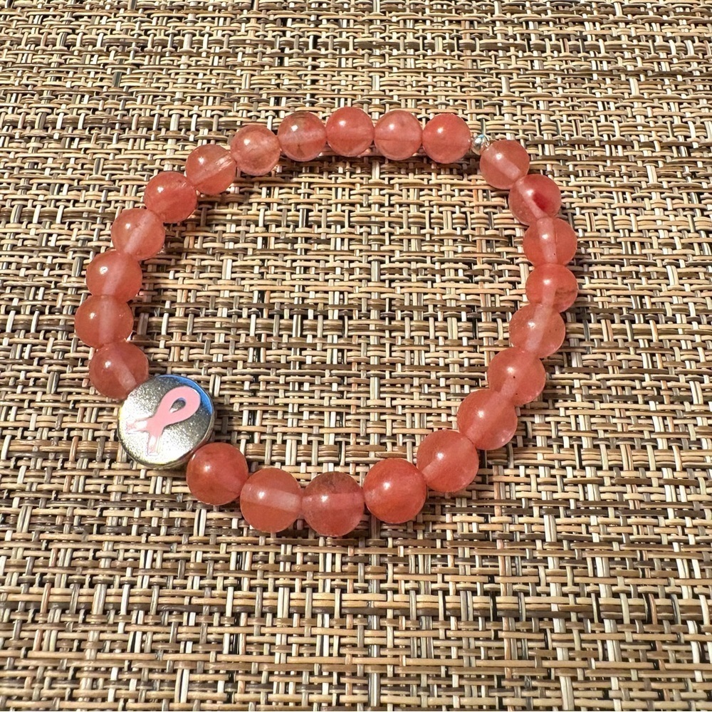 Breast Cancer Awareness Pink Ribbon Stretch Bracelet - Picture 3 of 3